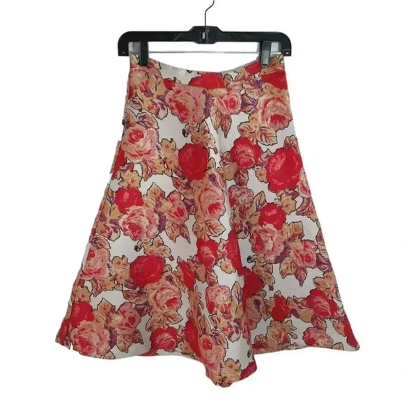 {Anthropologie} Rachel Antonoff Red Rose Jacquard Skirt - Picture 6 of 15